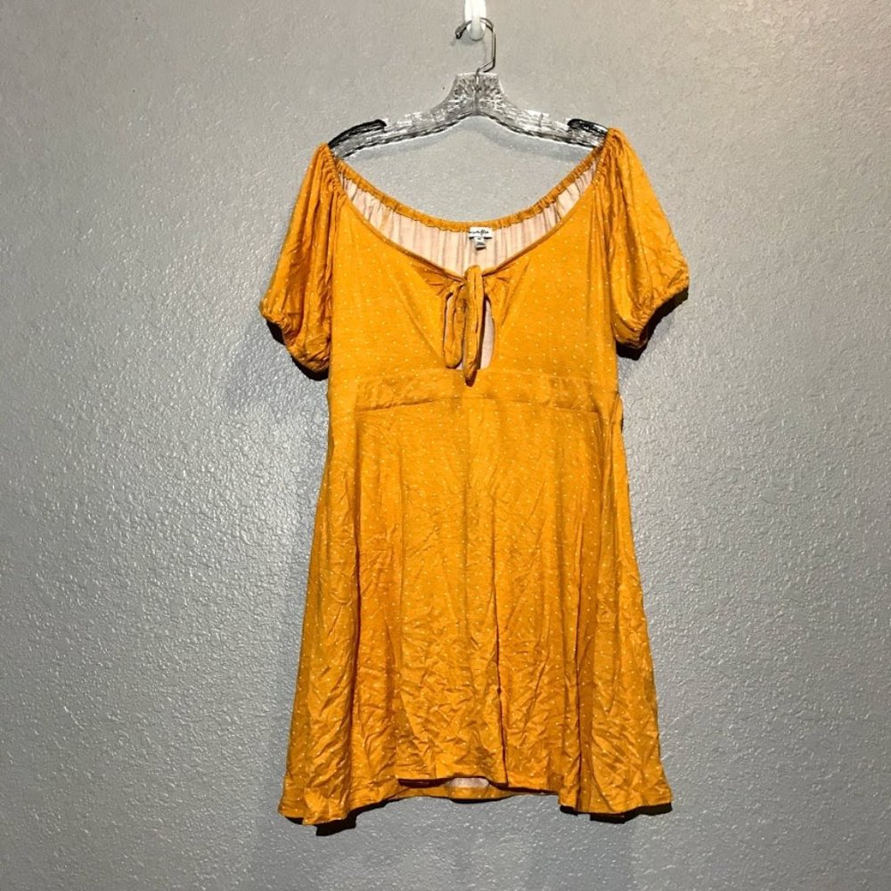 Love, Fire Yellow Polka Dot Keyhole Skater Dress